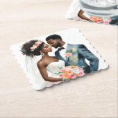 アフリカ系アメリカ人ブライダル結婚カップル ペーパーコースター (アングル)