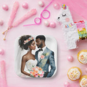 アフリカ系アメリカ人ブライダル結婚カップル ペーパープレート (パーティー)