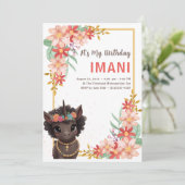 アフリカ系アメリカ人ブラウンユニコーン子供の誕生日Invite 招待状 (スタンド正面)