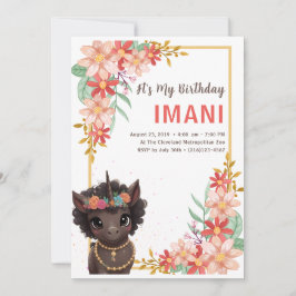 アフリカ系アメリカ人ブラウンユニコーン子供の誕生日Invite 招待状