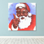 アフリカ系アメリカ人ブラックサンタクロースのクリスマス キャンバスプリント (インサイチュ (ウッドフロア))
