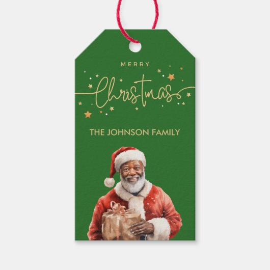 アフリカ系アメリカ人ブラックサンタクロースのクリスマス ギフトタグ (正面)