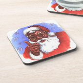 アフリカ系アメリカ人ブラックサンタクロースのクリスマス コースター (左側)
