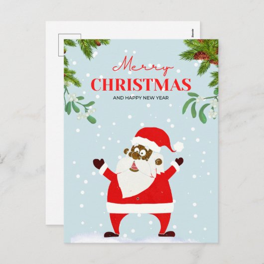 アフリカ系アメリカ人ブラックサンタクロースのクリスマス シーズンポストカード (正面/裏面)