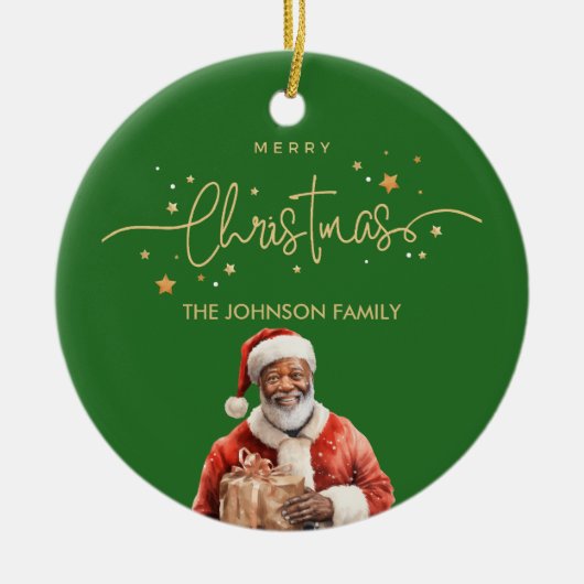アフリカ系アメリカ人ブラックサンタクロースのクリスマス セラミックオーナメント (正面)