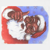 アフリカ系アメリカ人ブラックサンタクロースのクリスマス フリースブランケット (正面(横))