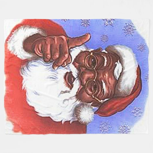アフリカ系アメリカ人ブラックサンタクロースのクリスマス フリースブランケット (正面(横))