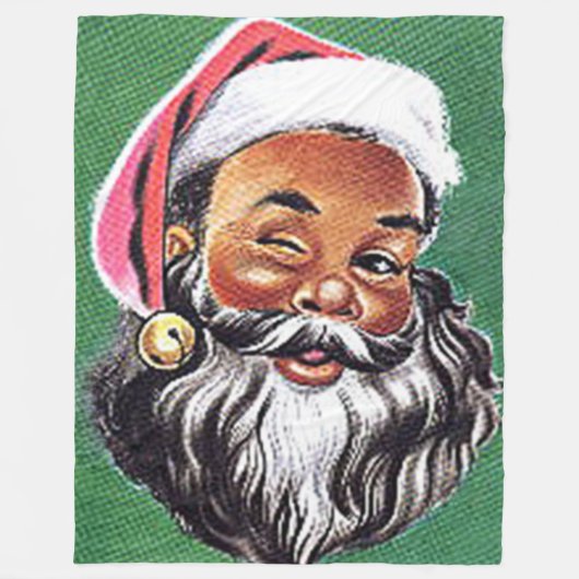 アフリカ系アメリカ人ブラックサンタクロースのクリスマス フリースブランケット (正面)