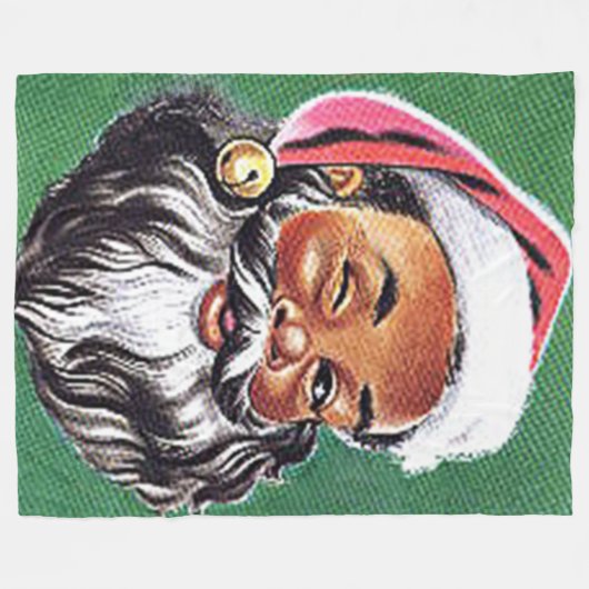 アフリカ系アメリカ人ブラックサンタクロースのクリスマス フリースブランケット (正面(横))