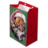 アフリカ系アメリカ人ブラックサンタクロースのクリスマス ミディアムペーパーバッグ (正面アングル)