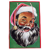 アフリカ系アメリカ人ブラックサンタクロースのクリスマス ミディアムペーパーバッグ (正面)