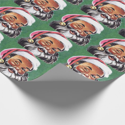 アフリカ系アメリカ人ブラックサンタクロースのクリスマス ラッピングペーパー (角)