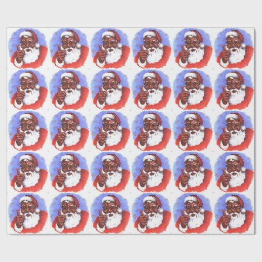 アフリカ系アメリカ人ブラックサンタクロースのクリスマス ラッピングペーパー (フラット)