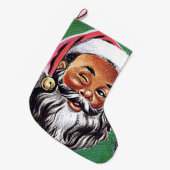 アフリカ系アメリカ人ブラックサンタクロースのクリスマス ラージクリスマスストッキング (正面 (吊り時))