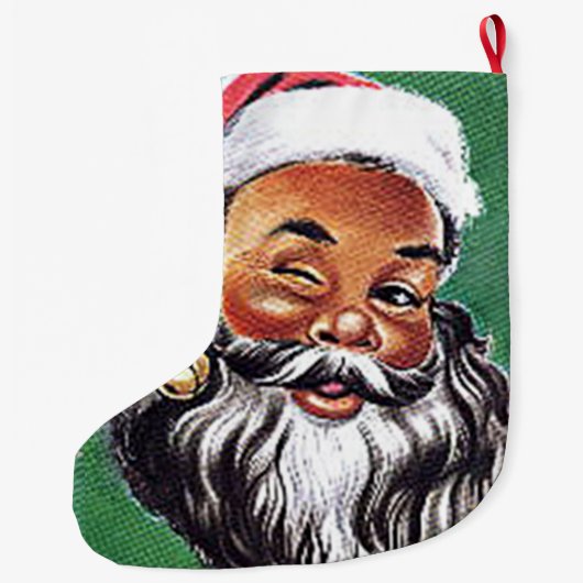 アフリカ系アメリカ人ブラックサンタクロースのクリスマス ラージクリスマスストッキング (裏面)