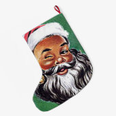 アフリカ系アメリカ人ブラックサンタクロースのクリスマス ラージクリスマスストッキング (裏面 (吊り時))