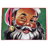 アフリカ系アメリカ人ブラックサンタクロースのクリスマス ラージペーパーバッグ (正面)