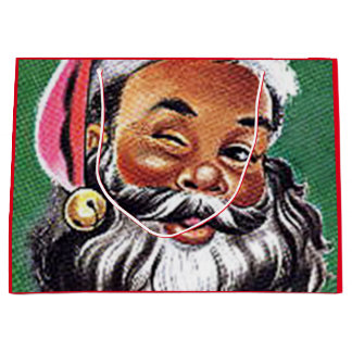 アフリカ系アメリカ人ブラックサンタクロースのクリスマス ラージペーパーバッグ