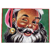 アフリカ系アメリカ人ブラックサンタクロースのクリスマス ラージペーパーバッグ (裏面)