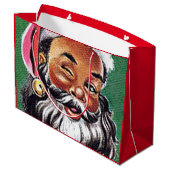 アフリカ系アメリカ人ブラックサンタクロースのクリスマス ラージペーパーバッグ (裏面アングル)