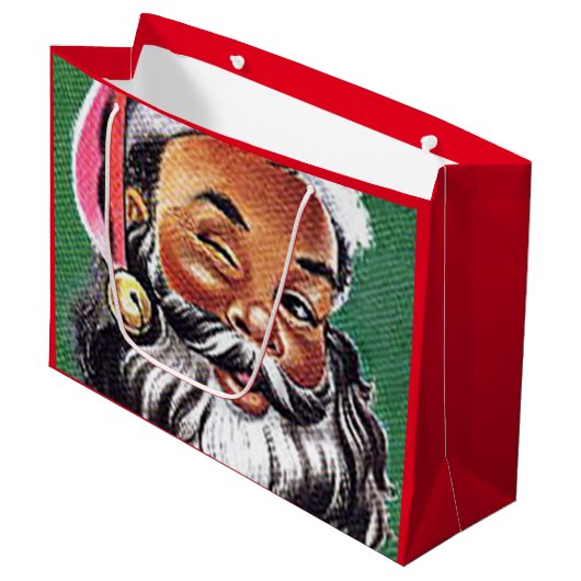 アフリカ系アメリカ人ブラックサンタクロースのクリスマス ラージペーパーバッグ (正面アングル)