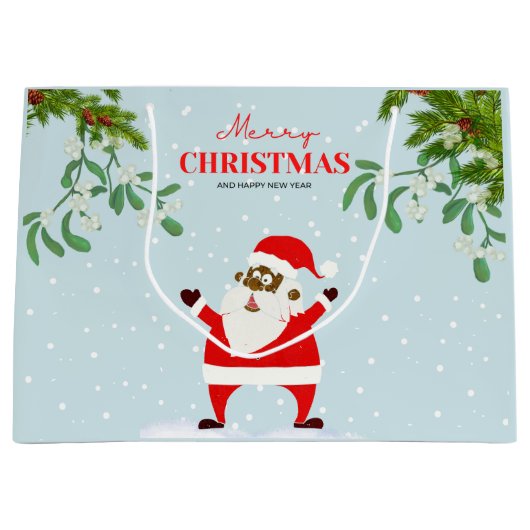 アフリカ系アメリカ人ブラックサンタクロースのクリスマス ラージペーパーバッグ (正面)