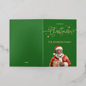 アフリカ系アメリカ人ブラックサンタクロースのクリスマス 箔グリーティングカード (外側レイダウン)