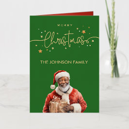 アフリカ系アメリカ人ブラックサンタクロースのクリスマス 箔グリーティングカード
