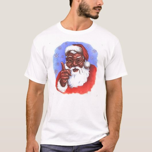 アフリカ系アメリカ人ブラックサンタクロースのクリスマス Tシャツ (正面)