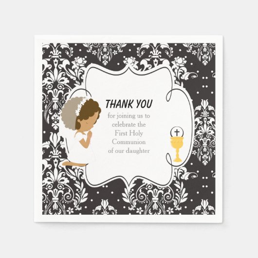 アフリカ系アメリカ人ブラックダマスク第一聖餐式 スタンダードカクテルナプキン (正面)