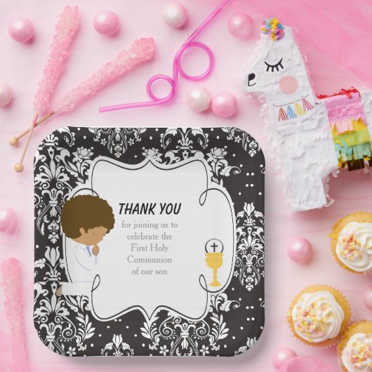 アフリカ系アメリカ人ブラックダマスク第一聖餐式 ペーパープレート (パーティー)