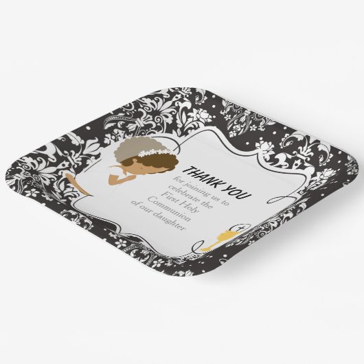 アフリカ系アメリカ人ブラックダマスク第一聖餐式 ペーパープレート (傾斜あり)