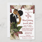 アフリカ系アメリカ人ブルゴーニュ&ホワイトフローラ結婚ズ 招待状 (正面)