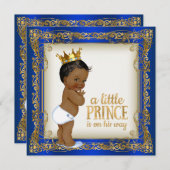 アフリカ系アメリカ人プリンスエスニックボーイベビーシャワー 招待状 (正面/裏面)