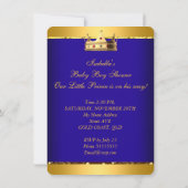 アフリカ系アメリカ人プリンスベビーシャワーブルー金ゴールド少年 招待状 (裏面)