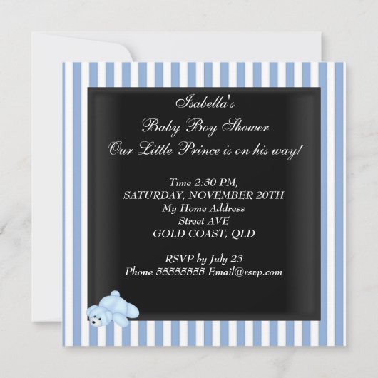 アフリカ系アメリカ人プリンスベビーシャワーボーイバシネット 招待状 (裏面)