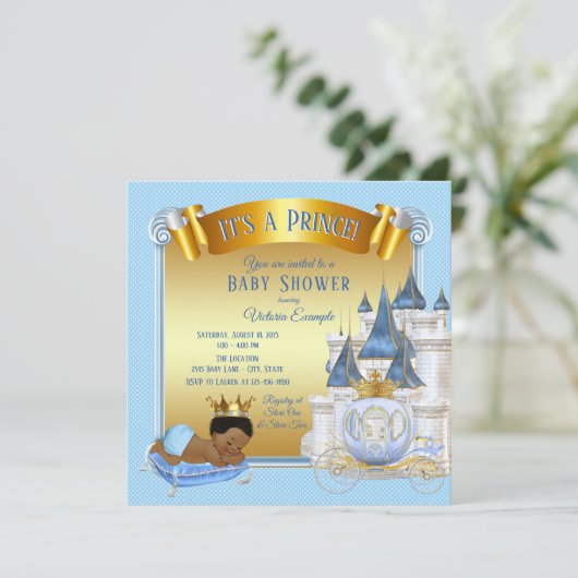 アフリカ系アメリカ人プリンスベビーシャワー招待状 招待状 (スタンド正面)