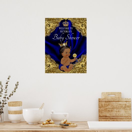 アフリカ系アメリカ人プリンスベビーシャワー歓迎サイン ポスター (キッチン)