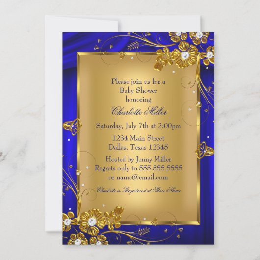 アフリカ系アメリカ人プリンスベビーシャワー金ゴールド赤DD1 招待状 (裏面)