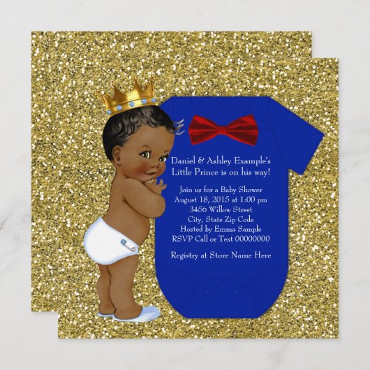 アフリカ系アメリカ人プリンスベビーシャワー 招待状 (正面/裏面)