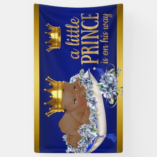 アフリカ系アメリカ人プリンスボーイ赤ちゃんシャワー旗 横断幕 (縦)