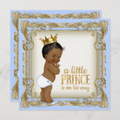 アフリカ系アメリカ人プリンス赤ちゃんシャワー赤ちゃんブルー 招待状 (正面/裏面)