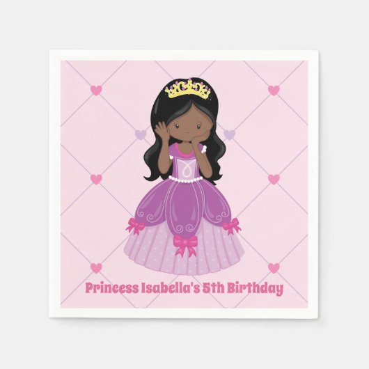 アフリカ系アメリカ人プリンセスかわいいピンクの誕生日パーティー スタンダードカクテルナプキン (正面)