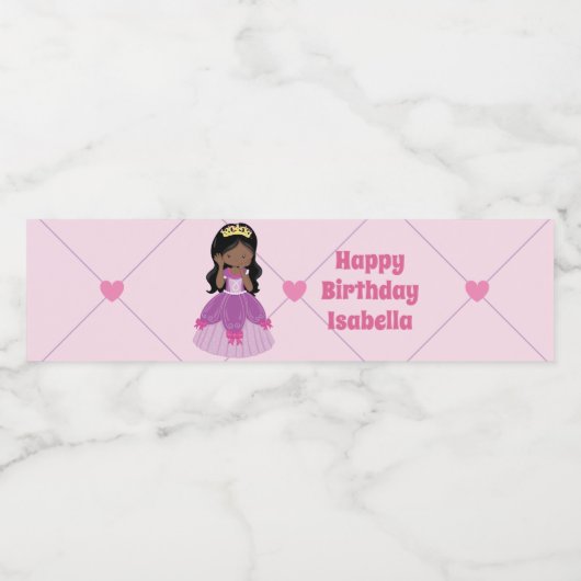 アフリカ系アメリカ人プリンセスかわいいピンクの誕生日パーティー ペットボトルラベル (シングルラベル)