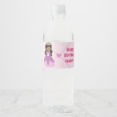アフリカ系アメリカ人プリンセスかわいいピンクの誕生日パーティー ペットボトルラベル (正面)