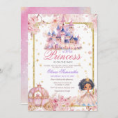 アフリカ系アメリカ人プリンセスガールガールキャッスルベビーシャワー 招待状 (正面/裏面)