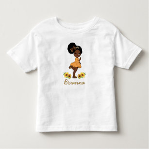 アフリカ系アメリカ人プリンセスガールヒマワリフローラ   トドラーTシャツ