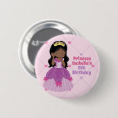 アフリカ系アメリカ人プリンセスガールピンク誕生日パーティー 缶バッジ (正面&裏面)