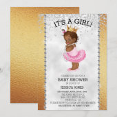 アフリカ系アメリカ人プリンセスゴールドダイヤモンドベイビーシャワー 招待状 (正面/裏面)