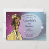 アフリカ系アメリカ人プリンセスハッピーバースデーパーティー 招待状 (正面)
